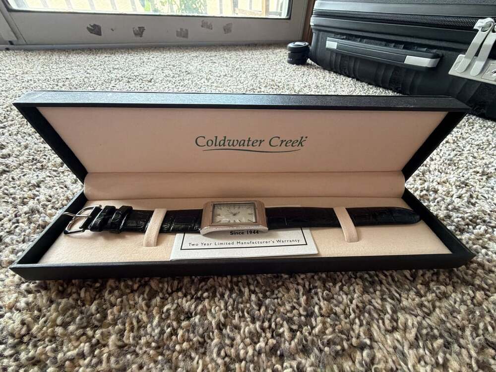 Coldwater Creek Pedre Watch with Black Croc-Embossed Leather Strap